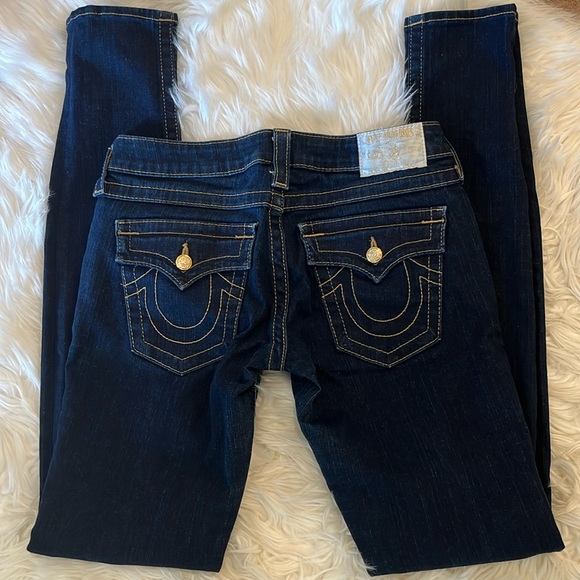 NWOT True Religion Julie Gold Crystal Buttons Straight Leg...